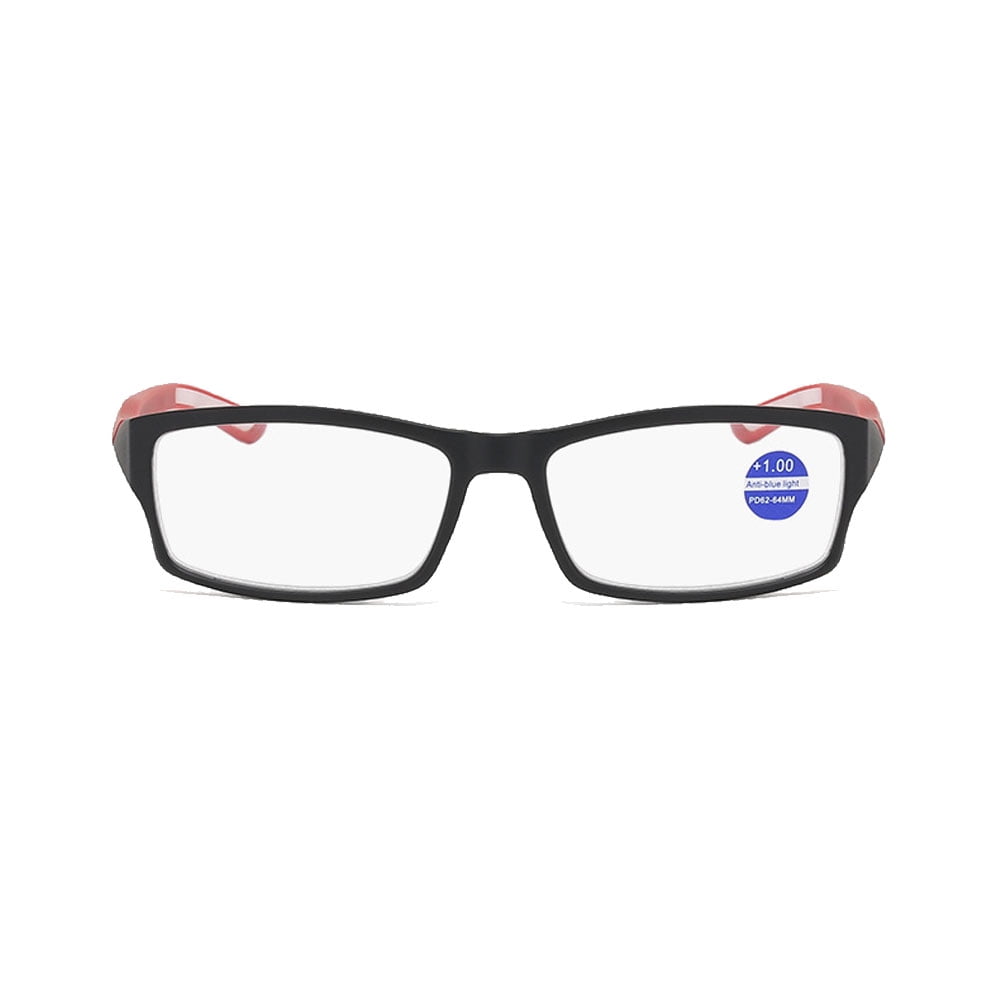 3 Pack Mens Rimmed Sport Reading Glasses +3.5, Womens Blue Light Blocking Plastic Black Frame Red Temple Readers 3.5