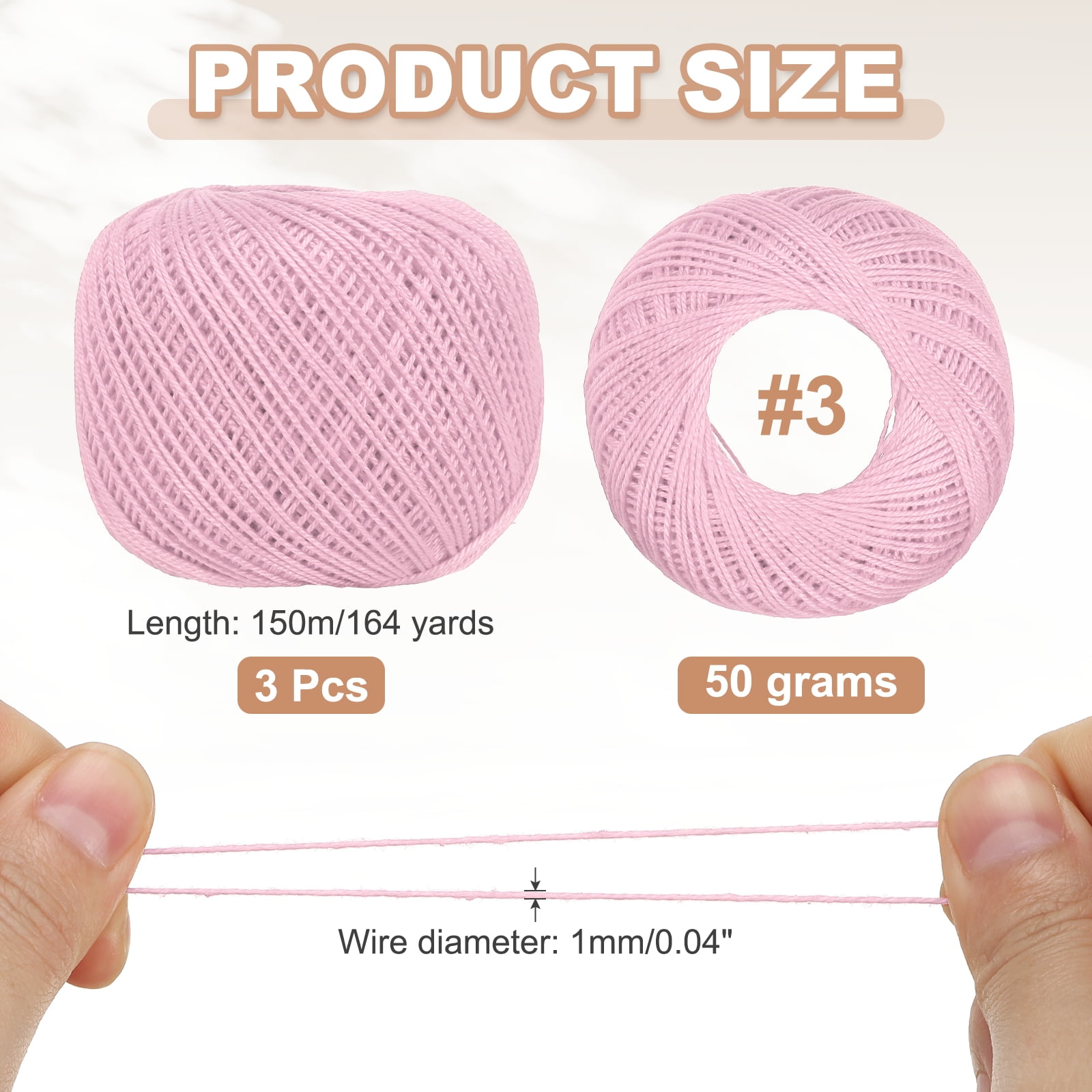 3 Rolls 164 Yards Size 3 Pink Pearl Cotton Crochet Thread Lace Weight Yarn Tatting Thread for Crocheting Knitting Embroidery Sewing