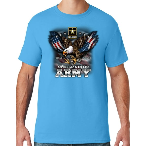 Mens US Army Patriotic Eagle T-shirt, 3XL Aqua Blue