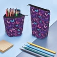 thumbnail image 4 of Xecao Bright Purple Butterflies Print Telescopic Pencil Bag Pen Holder Pop Up Stationery Case Stand-up Retractable Transformer Bag Standing Organizer, 4 of 6