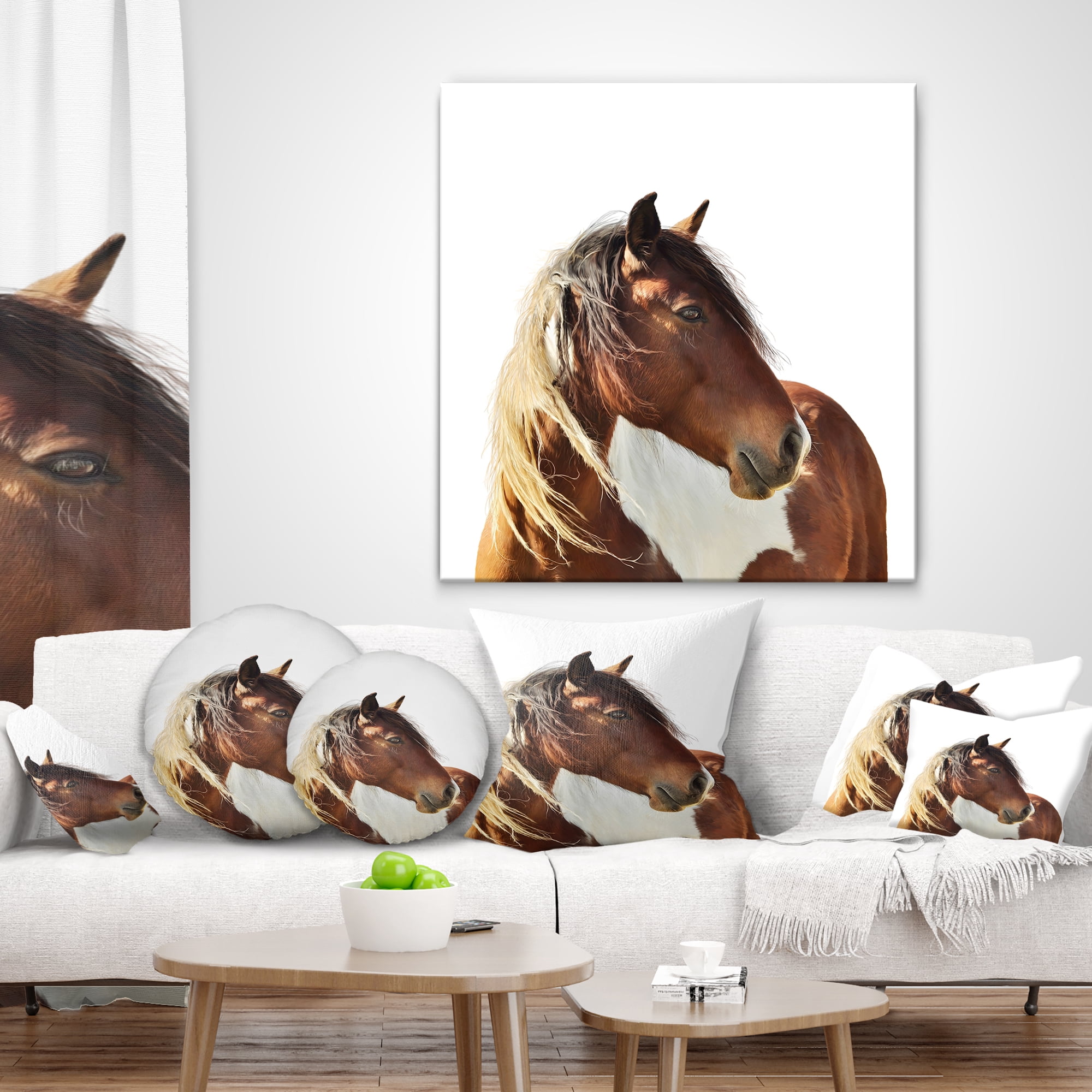 Designart Large Brown Horse Illustration - Animal Throw Pillow - 16x16