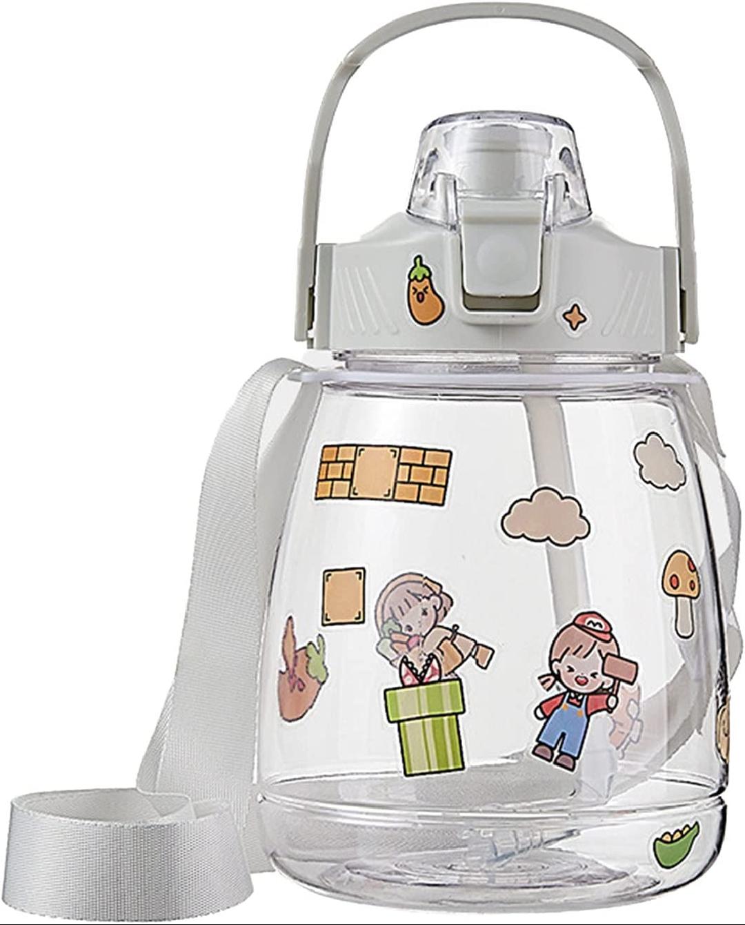 Glitz Big Belly Bottle, Kawaii Water Bottle with Straw and Strap, Water