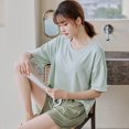 thumbnail image 3 of Ropa de dormir para mujer, pijamas sueltos de Modal, conjunto de dos piezas para mujer, pantalones cortos finos de manga corta para primavera y verano, traje con almohadilla para el pecho, 3 of 5