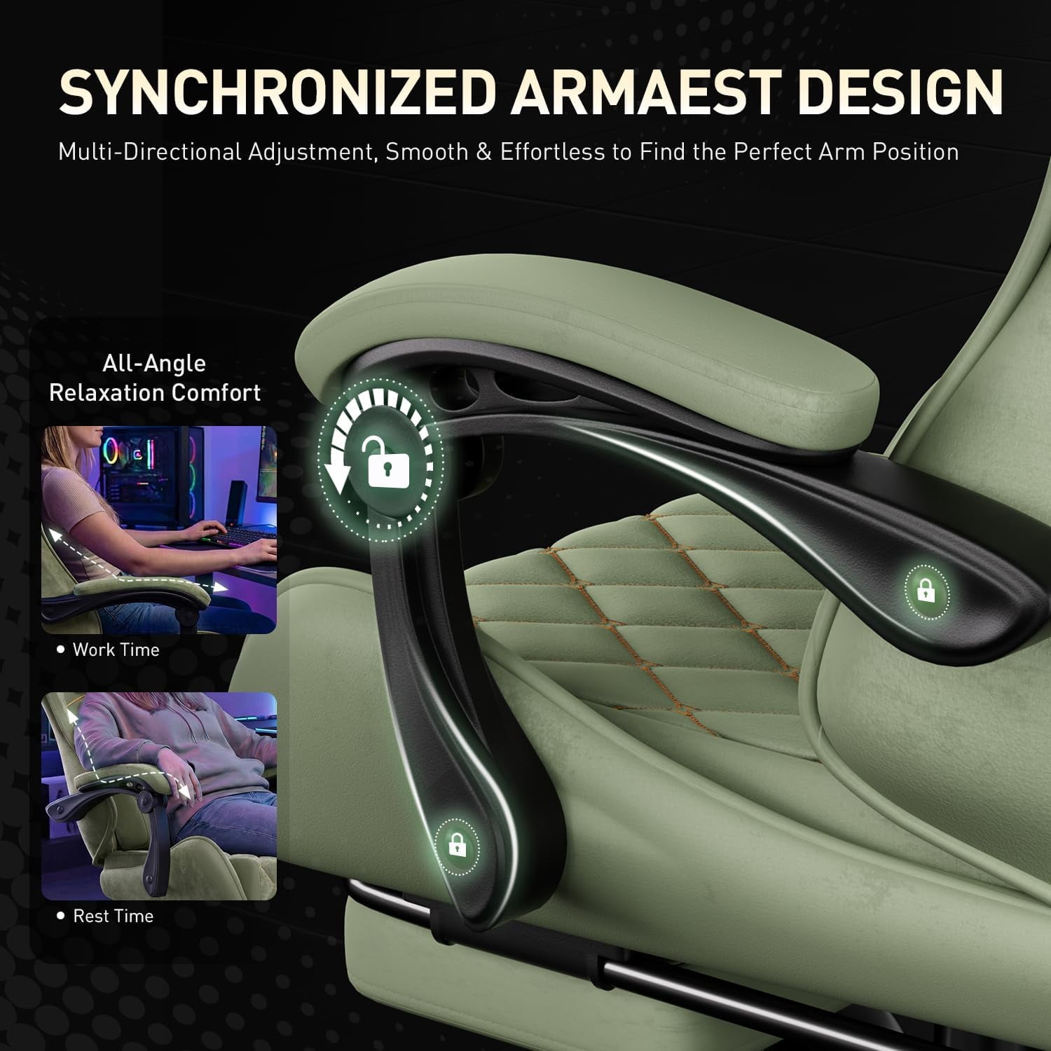 HLDIRECT Gaming Chair, Ergonomic Fabric Gamer Chair, Video Game Chair with Footrest and Massage Lumbar Cushion, Computer Office Chair