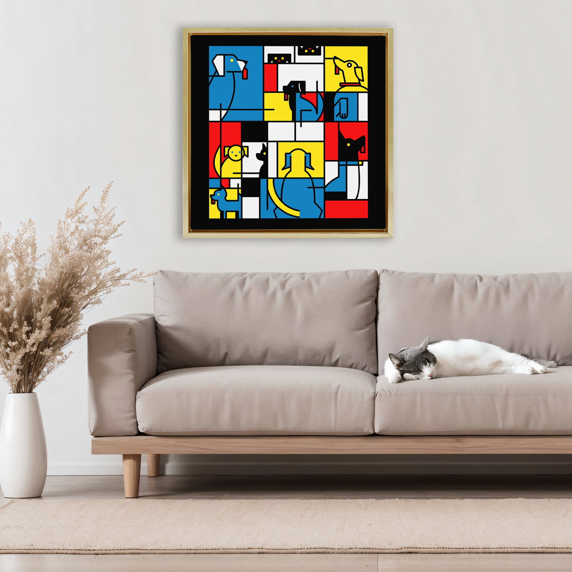 Stupell Industries Color Block Dogs Abstract Gold Framed Floater Canvas Wall Art, design by Tobe Fonseca
