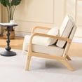 thumbnail image 3 of CQSXDA Single Upholstered Accent Chair  with Curved Wood Armrests  and Lumbar Cushion  for Living Room or Bedroom, Beige, 3 of 15