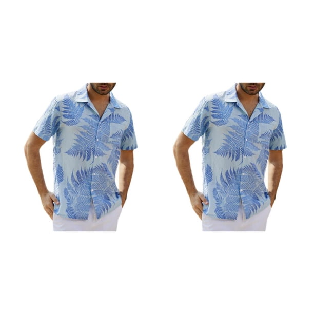 Sonducket Camisa de playa hawaiana para hombres y mujeres, camiseta informal de manga corta con hojas sencillas, camiseta de ropa de estilo Azul claro METRO 2Conjunto