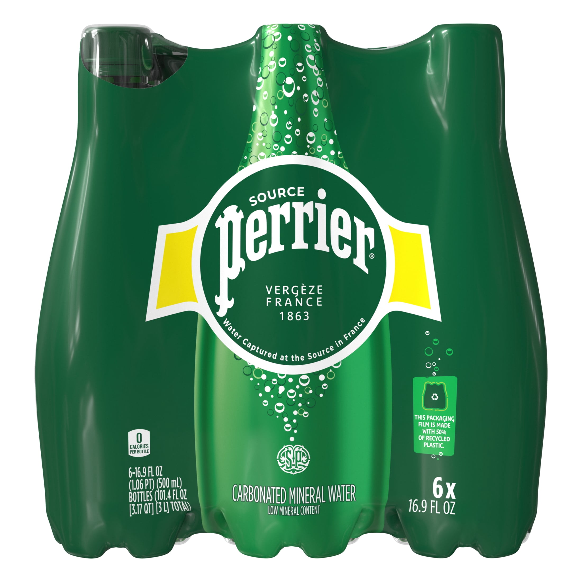 Perrier Sparkling Unflavored Mineral Water, 101.4 fl oz, 6 Pack Plastic Bottles