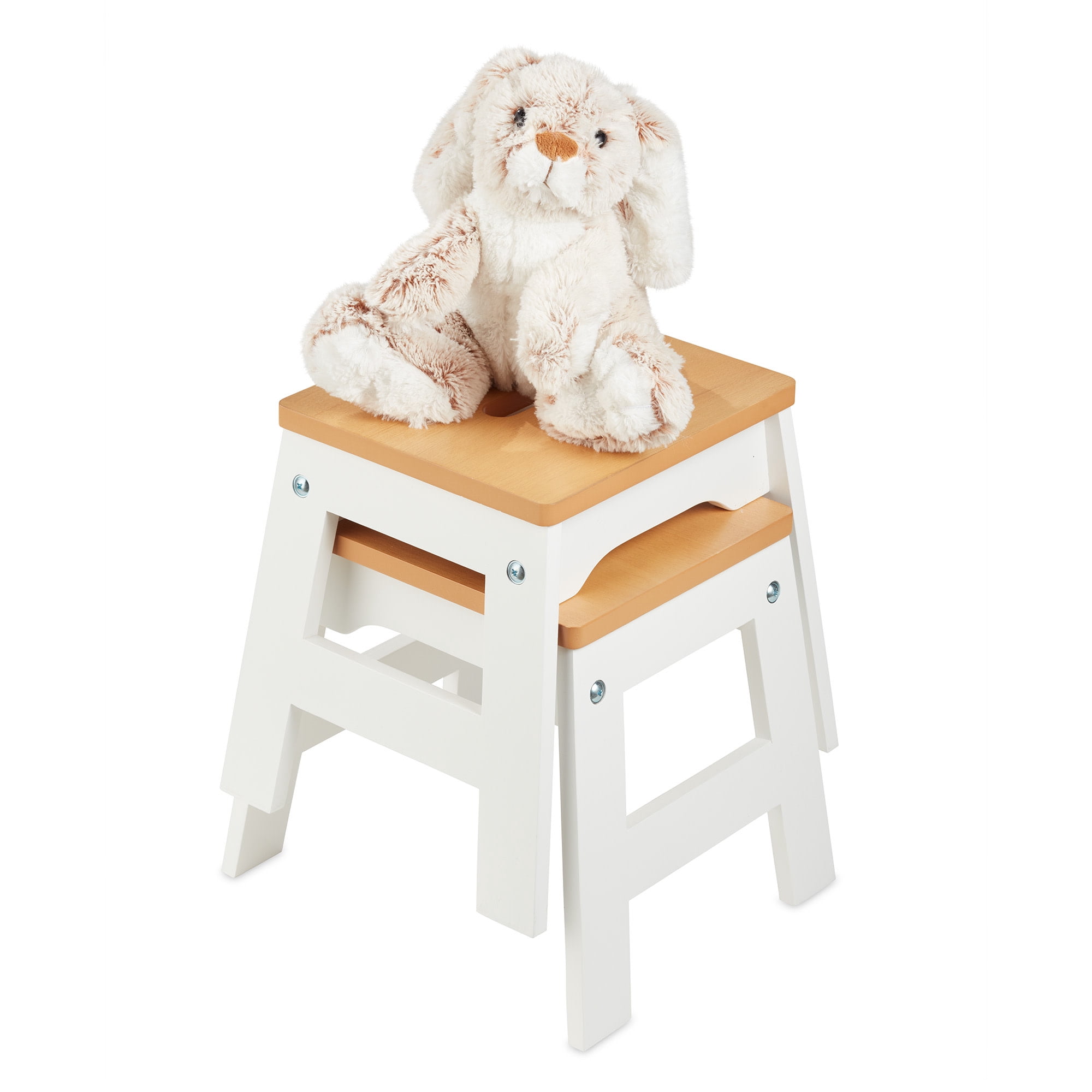Melissa & Doug Wooden Stools – Set of 2 Stackable, Portable 11-Inch-Tall Stools (Natural/White)