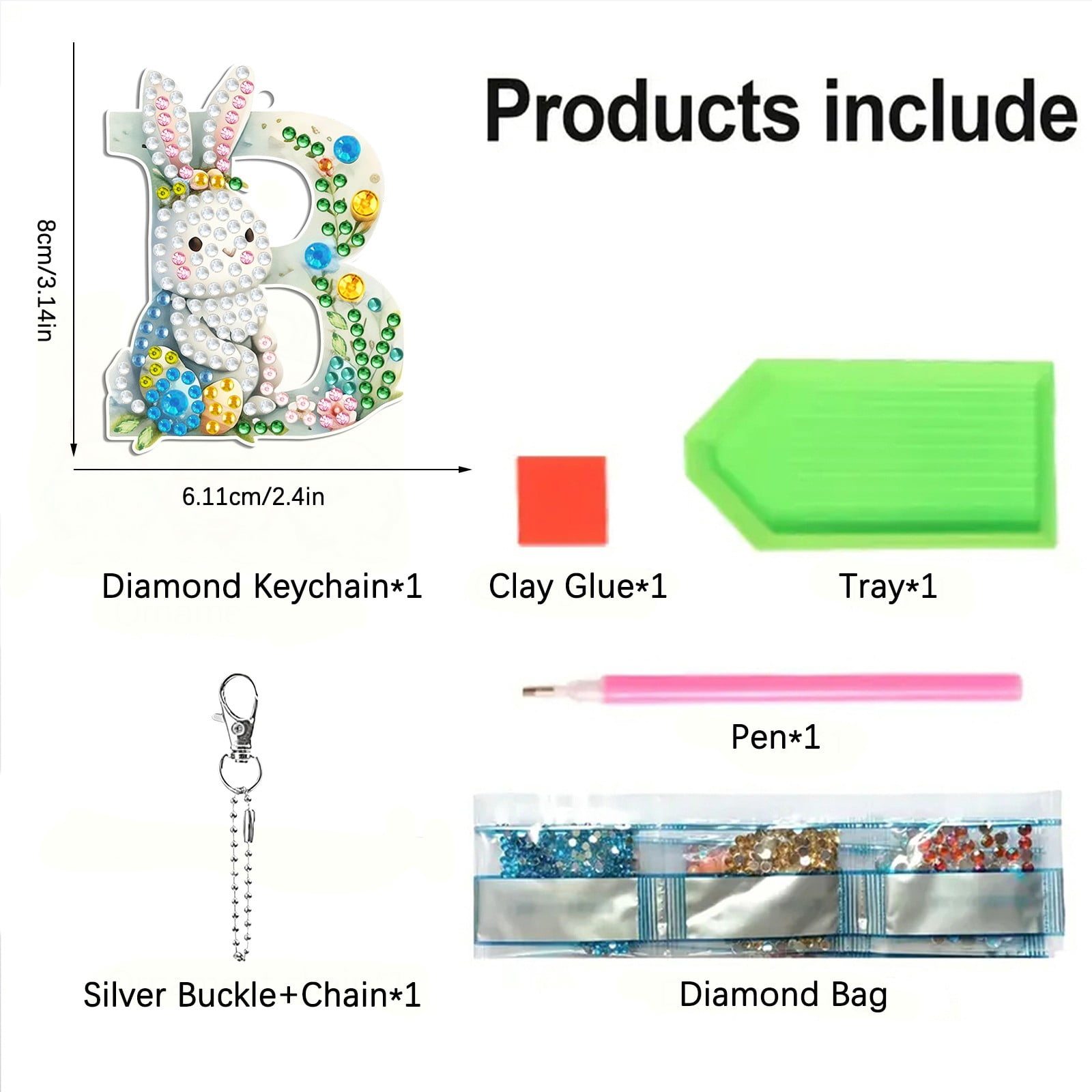 FLOPESN DIY Diamond Art Painting Easter Bunny Egg Letters Acrylic Keychain,Creative Design Double-Sided Diamond Craft For a gift to Friend Family-B