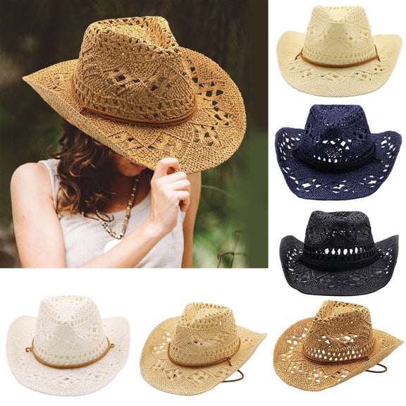 sususu Straw Cowboy Hat for Women with Shapeable Wide Brim Sun Beach Western Cowgirl Hats Light Yellow