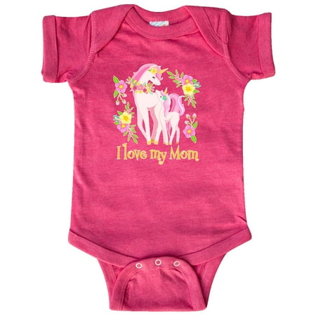 

Inktastic I Love My Mom Unicorn with Pink and Yellow Flowers Gift Baby Boy or Baby Girl Bodysuit