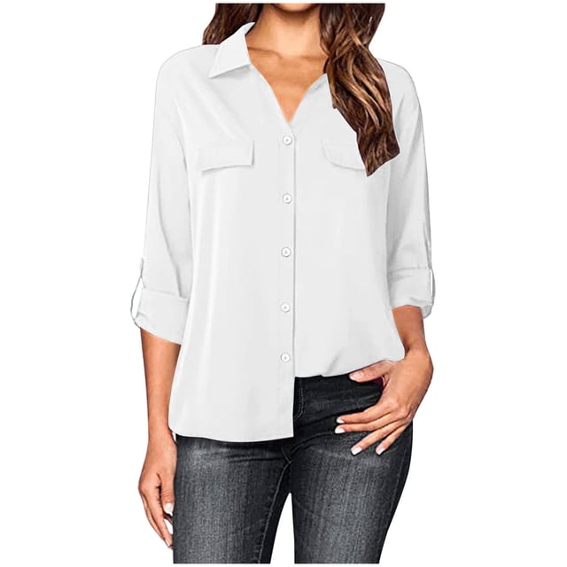 CEHVOM Chemise Décontractée à Manches Longues pour Femmes, Col Rabattu, Boutons, Liquidation