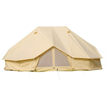 6M Cotton Canvas Bell Tent 3 Doors Extra Large Waterproof Camper Tent with Roof Stove Hole for 8-12 People Camping Hiking Family Party