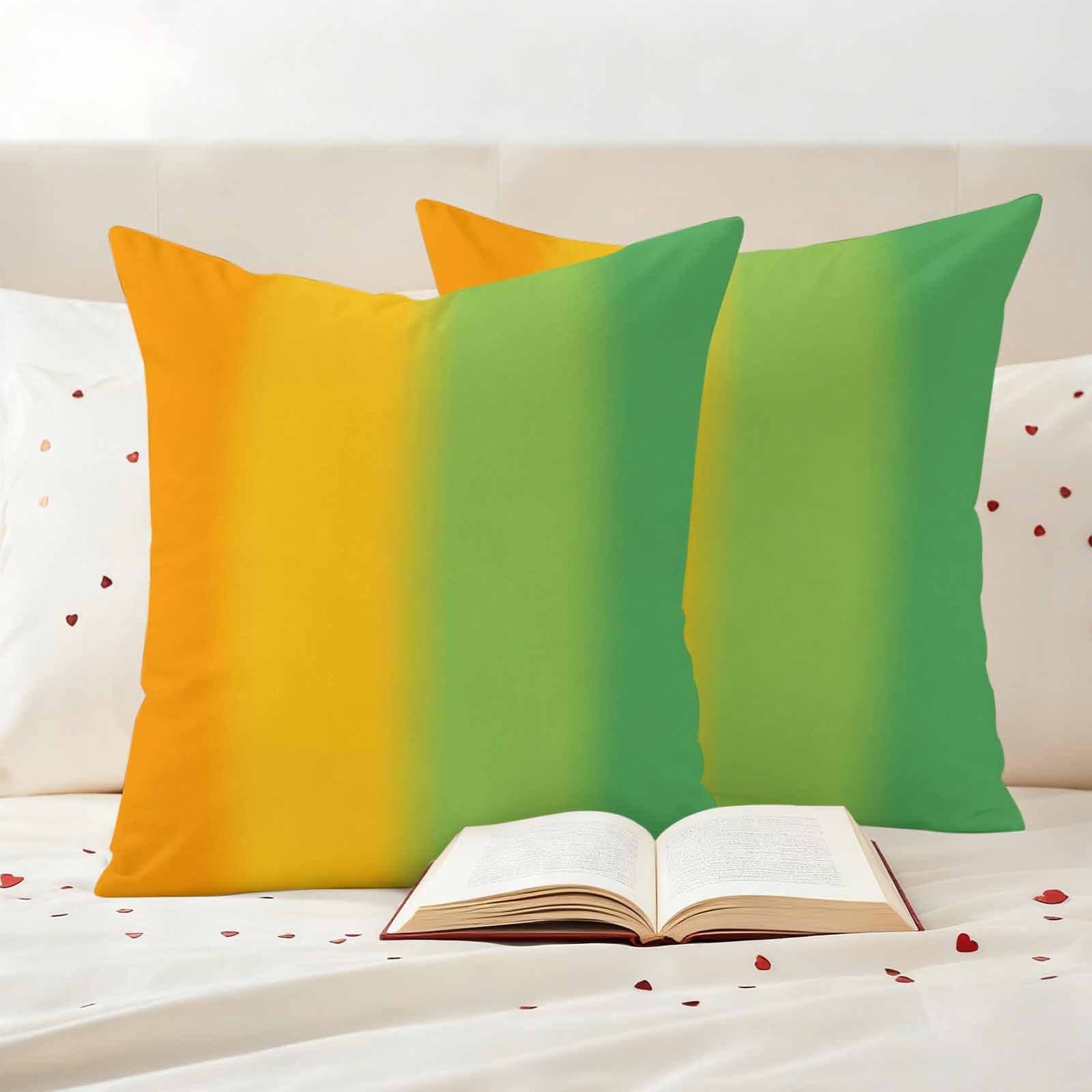 Orange Green Ombre Outdoor Waterproof Throw Pillow Covers 26x26 Set of 2, Color Striped Gradient Decorative Pillowcases Cushion Pillowcase for Couch Sofa Patio Outside Pillow Protector