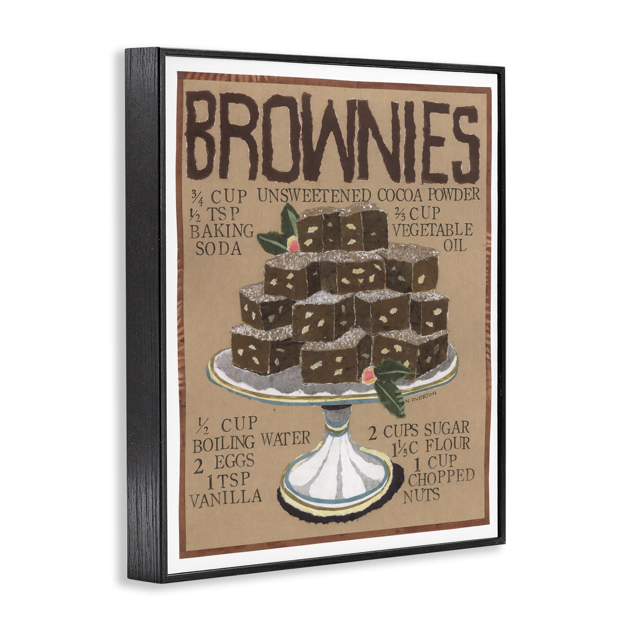 Stupell Industries Brownie Platter Recipe Food & Beverage Painting Black Framed Art Print Wall Art, 16 x 20
