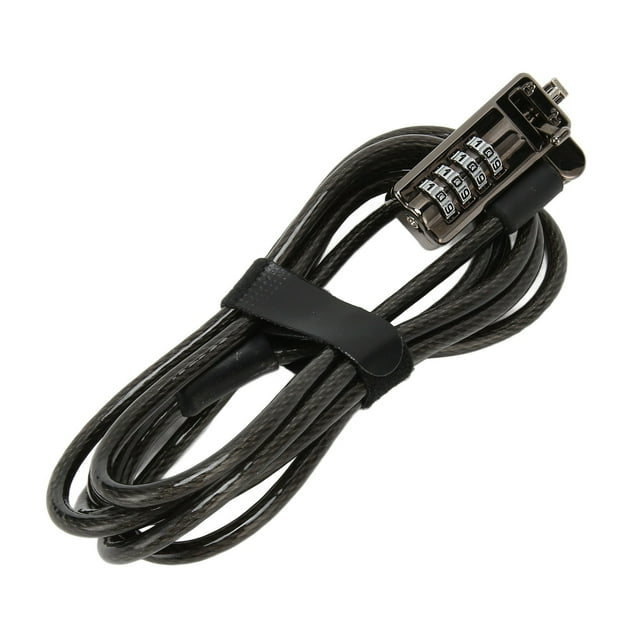 Laptop Security Cable Lock, Computer Notebook Combination Lock with 4 Digital Password for LenovoDell, featuring anti-theft performance with a durable steel cable and PVC coating. Includes a tamper-proof 4-digit combination lock offering 10,000 possible codes. Suitable for laptops with NANO security holes.