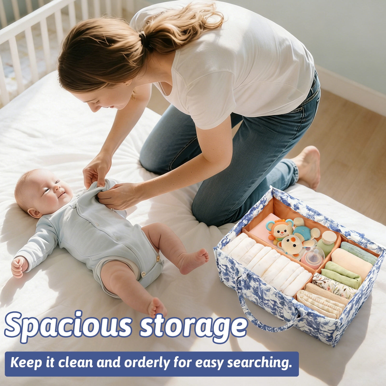 Ikoopy Baby Diaper Caddy Organizer Nursery Storage Bin Basket with Handle Portable Diaper Organizer Suitable for Indoor Outdoor