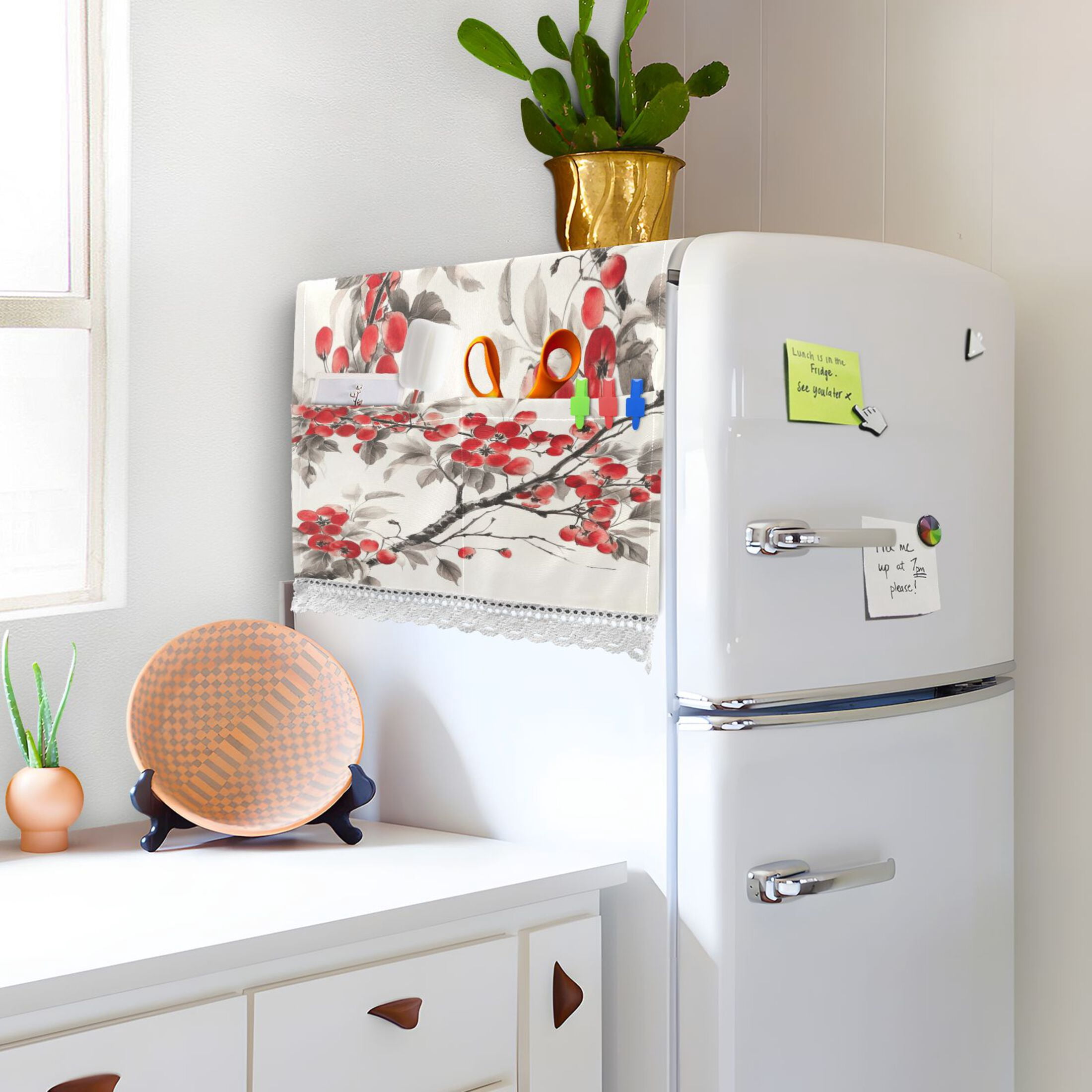 Malus SpectabilisWasher and Dryer Covers Dust-Proof and Oil Resistant Fridge Cover with 4 Storage Pockets Washing Machine Top Cover for Laundry Kitchen Home 51.2 x 22 In