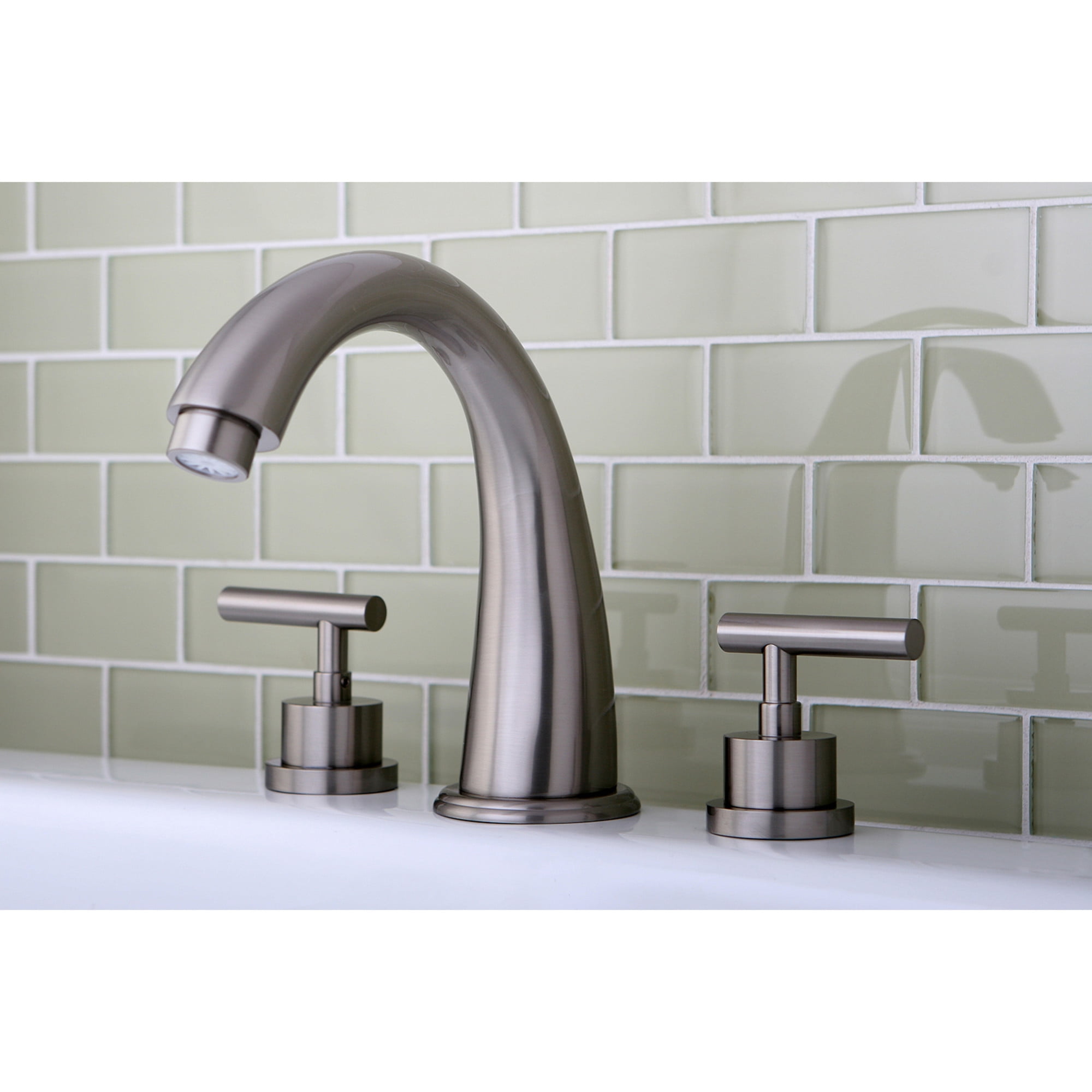 Kingston Brass KS2368CML Manhattan Two-Handle Deck Mount Roman Tub Faucet, Brushed Nickel