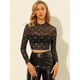 thumbnail image 4 of Blusa De Malla De Cuello Redondo Con Estampado De Corazón Semitransparente Para Mujer Negro XL, 4 of 6