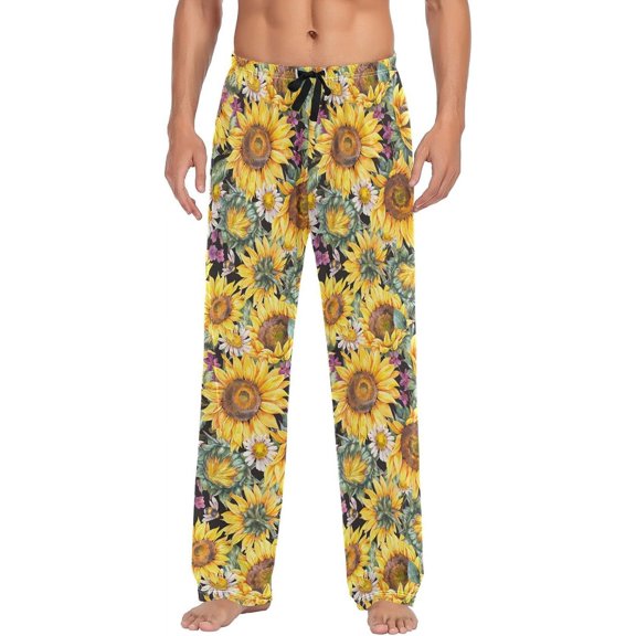 GZHJMY Sunflowers Summer Men's Pajama Pants, Soft and Comfortable Lounge Sleep Bottoms with Pockets, Men's Sleepwear with Custom Print, Medium