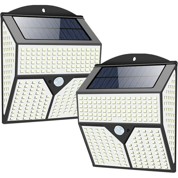 Lámpara solar para exteriores FloreceBien 436 LED, luz solar para exteriores, lámpara de pared con iluminación solar inalámbrica a prueba de agua IP65 con sensor de movimiento, foco solar para