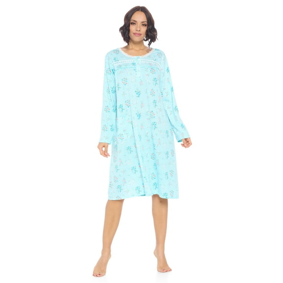 Casual Nights Women's Printed Long Sleeve Nightgown - Aqua