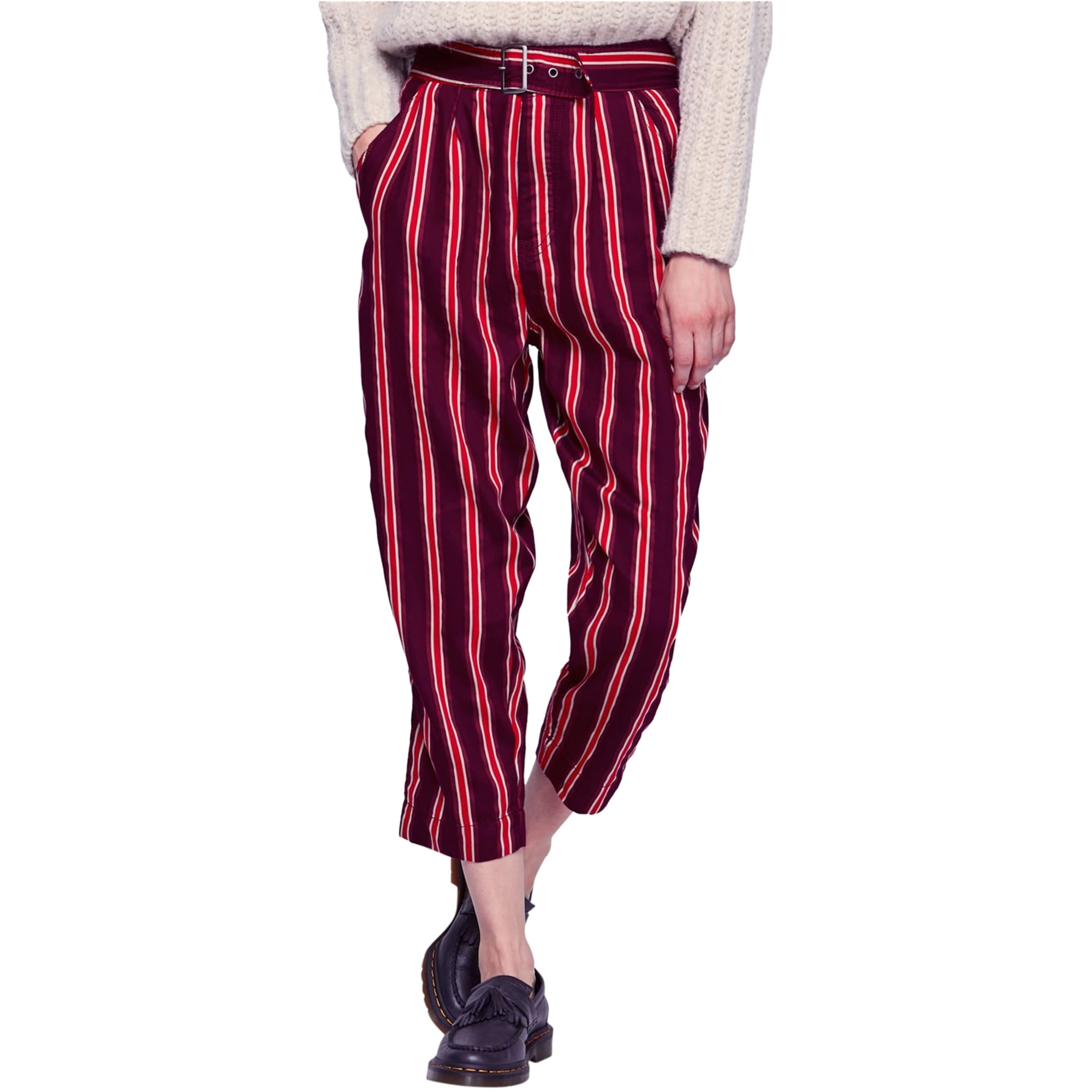 Free People Womens Seemed Like Stripe Casual Cropped Pants Red 6