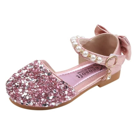 Sngxgn Girls Closed Toe School Uniform Shoes Dress Shoes Strap Formal Slip-On Princess Leather Shoes(Pink 2-2.5 Y)