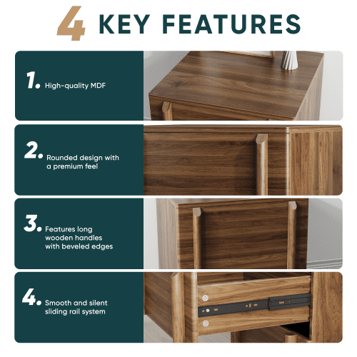 Mid-Century Modern Nightstand with 2 Drawers, Minimalist Walnut Bedside Table with Rounded Corners, Wooden Storage Cabinet for Bedroom, Living Room & Corner Spaces