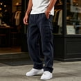 thumbnail image 5 of Men's Heavyweight Cargo Sweatpants Fleece Joggers with Pockets Elastic Waist Casual Athletic Lounge Pants Navy 2XL, 5 of 8
