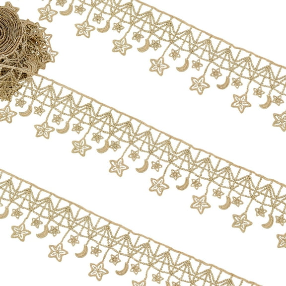 Metallic Yarn Ribbon Lace Trim Lace Ribbon for Sewing Decoration Garment Accessories Star & Moon Dark Khaki 2-3/4 inch(71.5mm) 4.6~5.00 Yards(4.2~4.57m)/Set