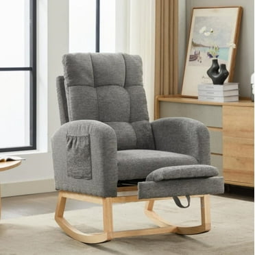 Timbernest Rocking Chair, Upholstered Glider Rocker for Nursery with Footrest and Side Pocket, High Backrest Lounge Arm Chair for Living Room, Bedroom, Office, Dark Gray