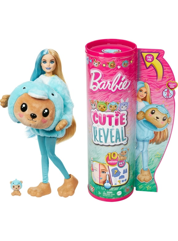 Barbie Cutie Reveal Costume-Themed Series Doll & Accessories with 10 Surprises, Teddy Bear as Dolphin