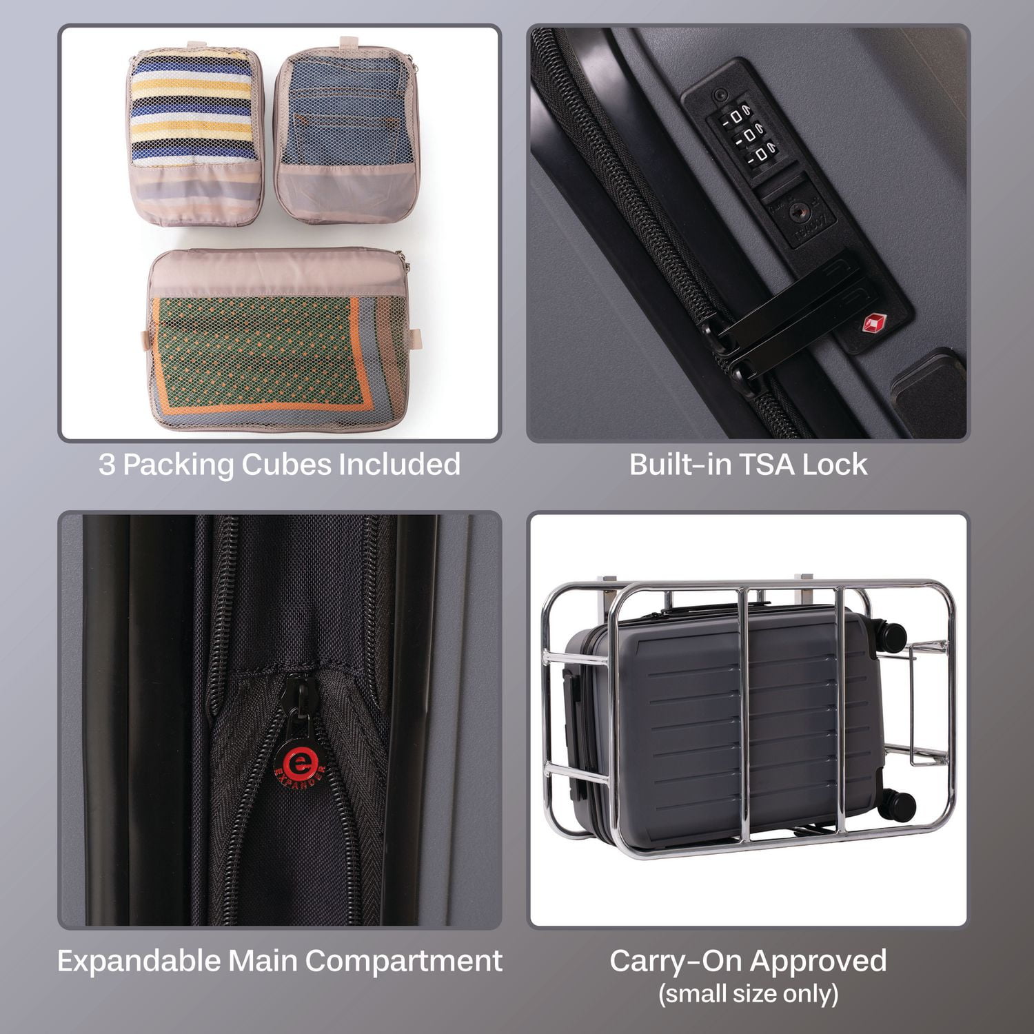 Ensemble de Bagages Rigides 5 Pièces : Valise Spinner 28", Bagage à main 20" et 3 Cubes de Rangement