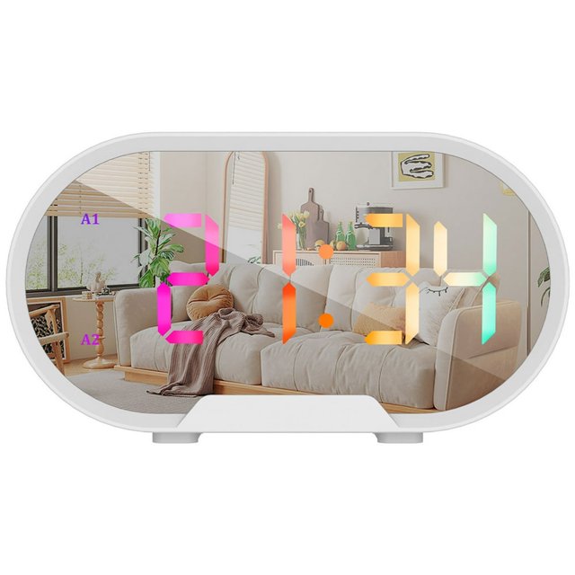 Projection Réveil Réveil Numérique avec Miroir Surface Température Humidité Réglable Luminosité Volume LED Horloge Électronique avec Snooze RGB Couleur pour Chambre à Coucher Chevet Blanc