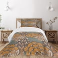 thumbnail image 3 of Ambesonne Floral Quilted Bedspread Set 2 Pcs, Flowers and Peacock, Twin Size, Petrol Blue Pale Coffee, 3 of 6