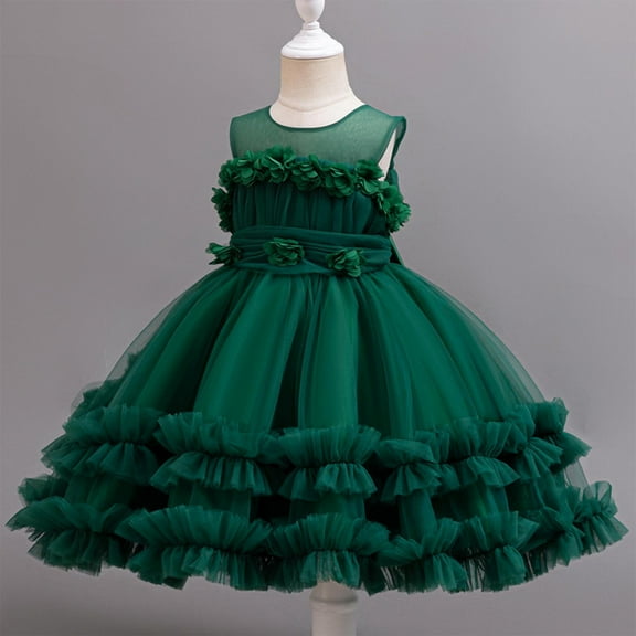 Little Girls Tutu-Dresses Prom Sleeveless Crewneck 9M-6Y Toddlers Kids Elegant A-Line Solid Layered-Tulle Birthday Party Formal Dress