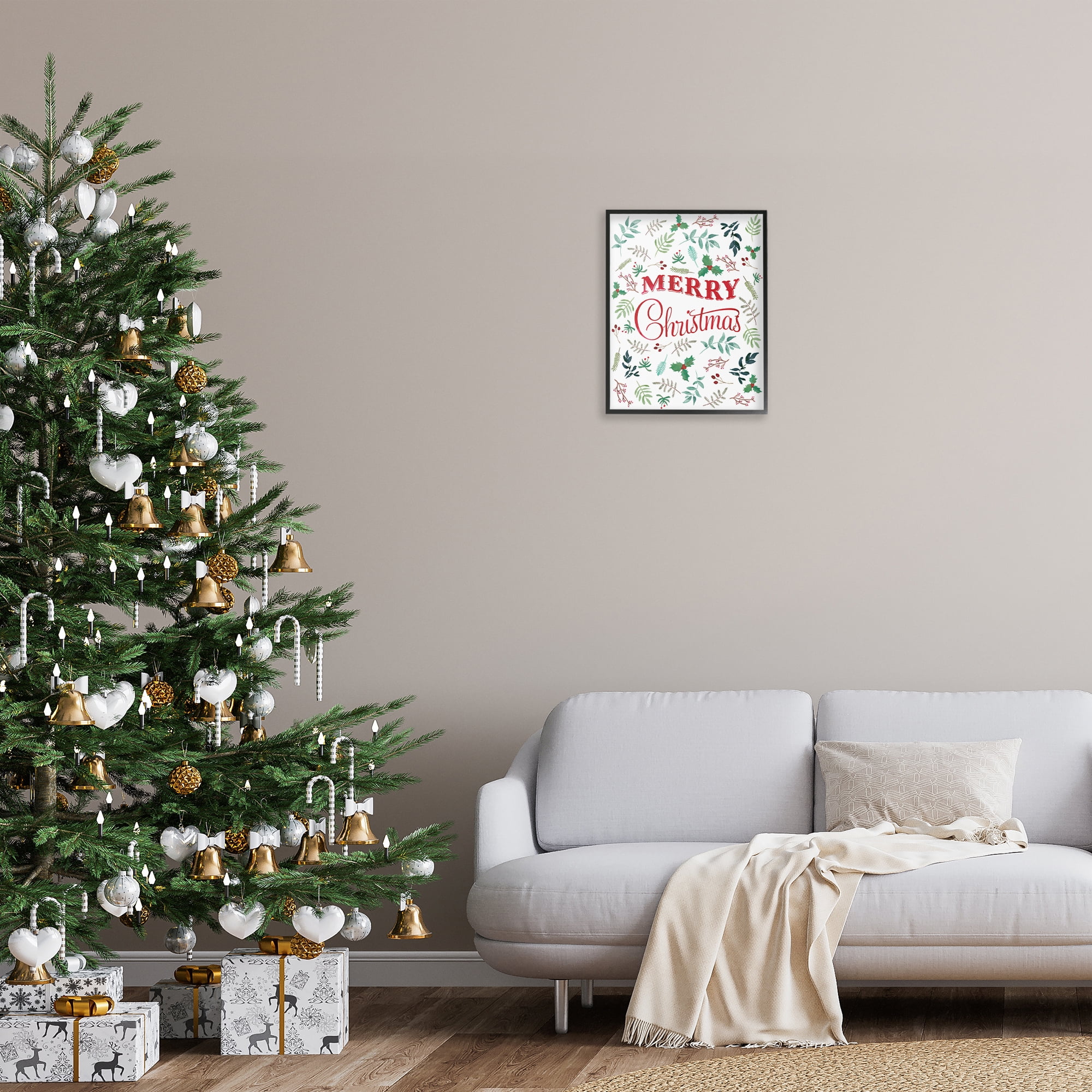 Stupell Industries Christmas Botanicals Pattern Holiday Painting Black Framed Art Prints Wall Art, 16 x 20