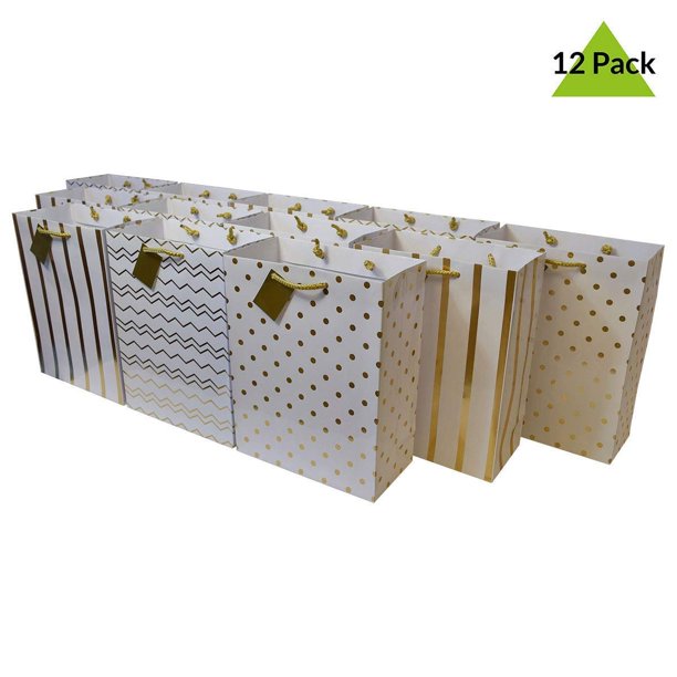 Prime Line 12 Gift Bags Metallic Gold Paper Gift Bags Handles Party