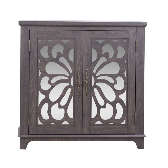 BOFANG Versatile Storage Sideboard with 2 Mirrored Doors, Adjustable Shelves for Kitchen,Brown