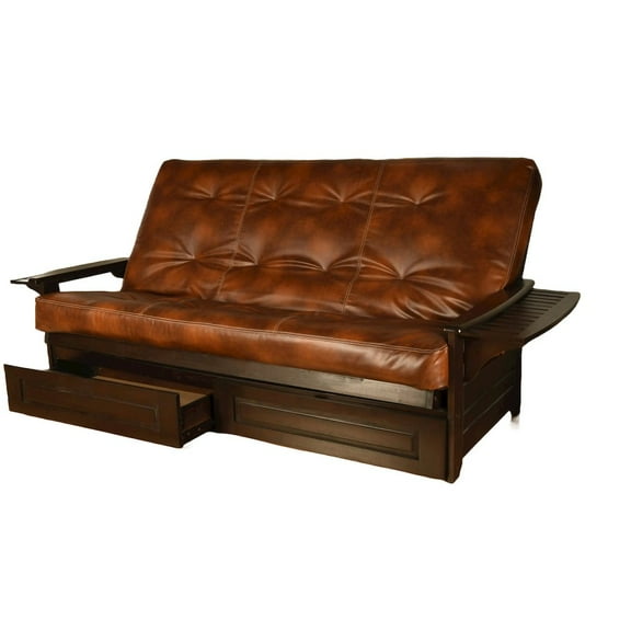 KODIAK Phoenix Frame Queen-Espresso Finish-Oregon Trail Saddle Mattress-Storage Drawers