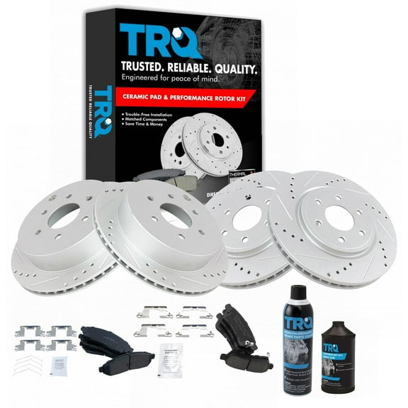 TRQ Performance Brake Rotor & Ceramic Pad Front & Rear Kit w/Chemicals BKA15354 Fits select: 2005 ,2008-2015 NISSAN XTERRA