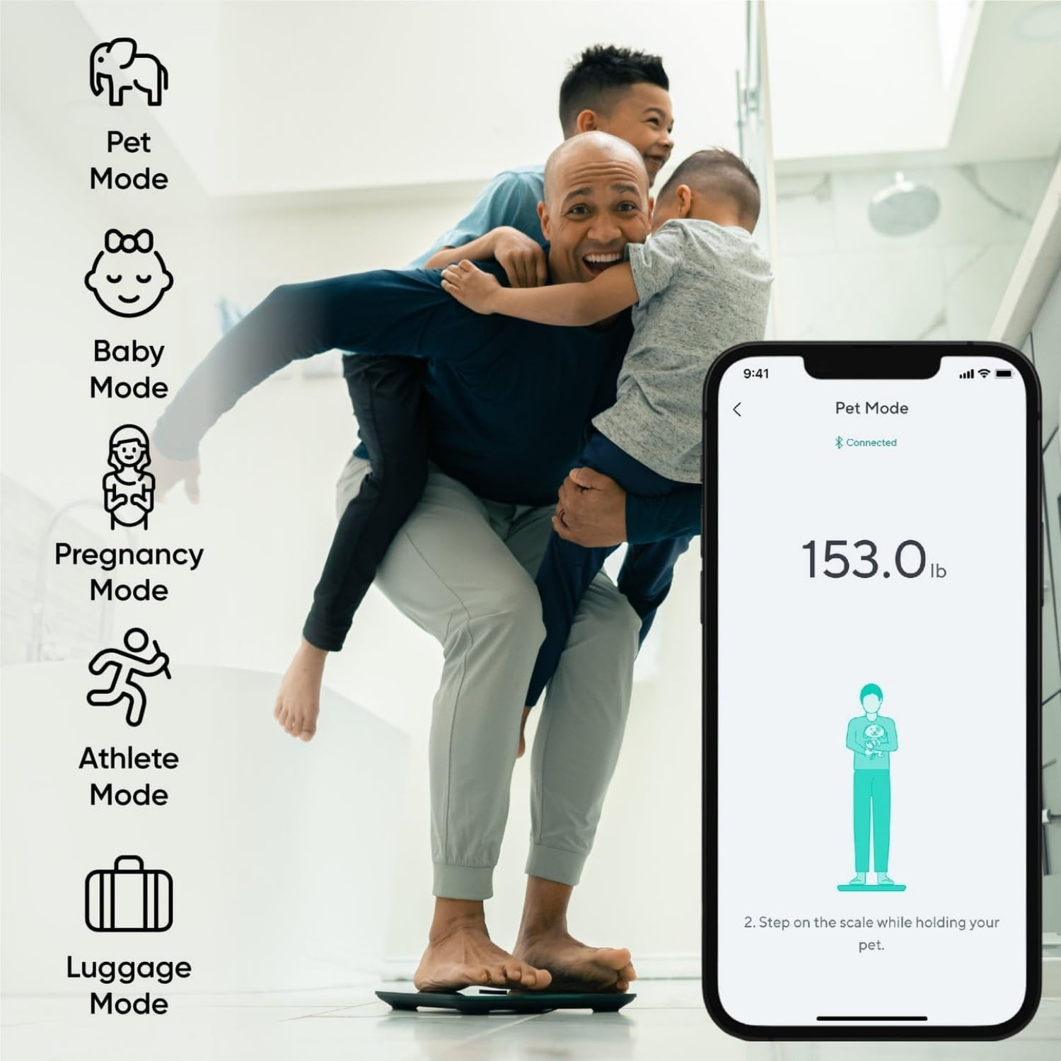 Digital Bathroom Scale for Body Weight, BMI, Body Fat, Muscle Mass, Heart Rate Monitor | Sync with Health Apps | for People, Baby & Pet, 400 lbs (Black)