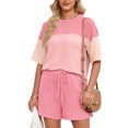 thumbnail image 3 of Fantaslook Color Block Two Piece Sets for Women Texture Crew Neck Short Sleeve Tops and Shorts Outfits Loungewear with Pocket, 3 of 8