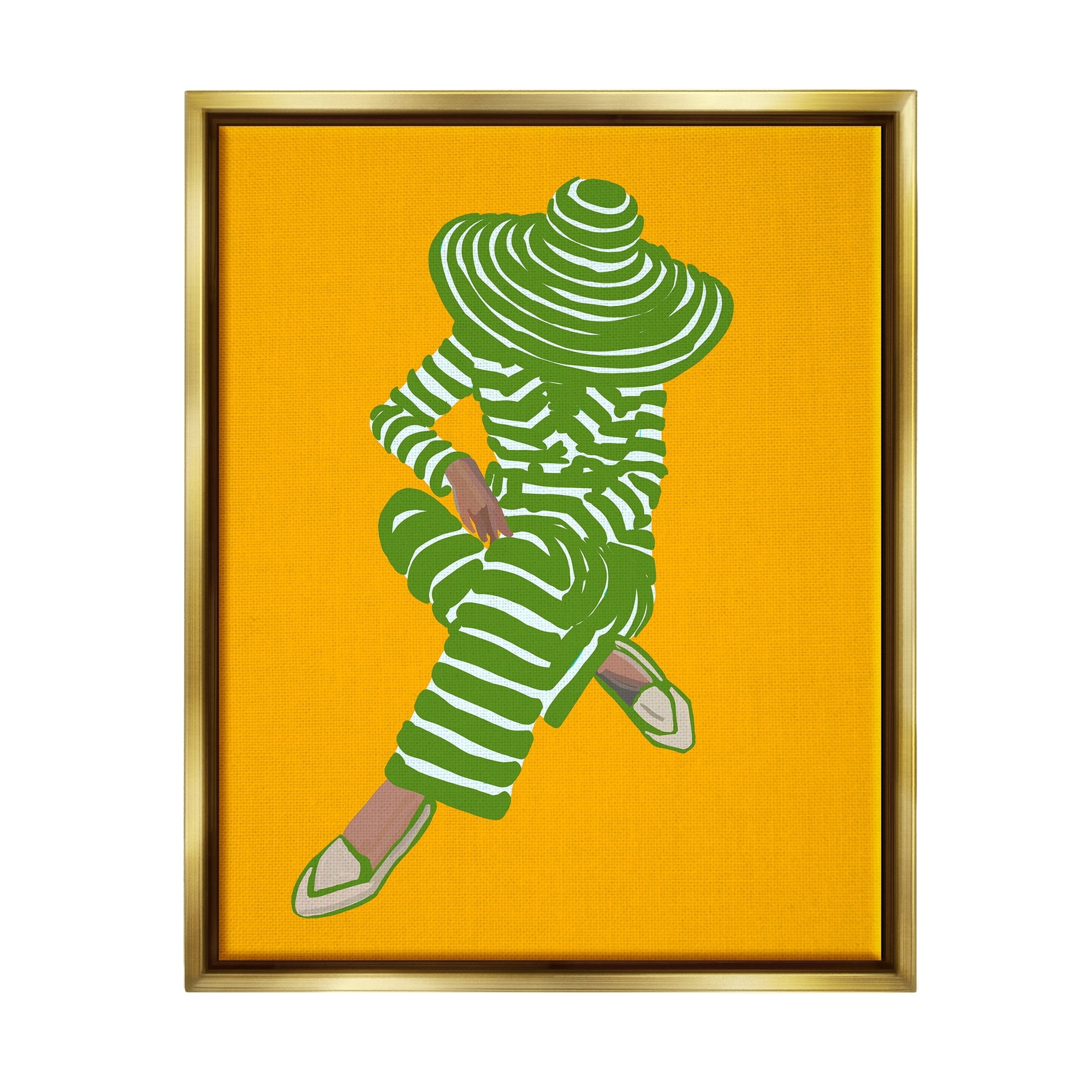 Stupell Industries Patterned Stripes Fashion Outfit Modern Woman Sitting Graphic Art Metallic Gold Floating Framed Canvas Print Wall Art, Design by Amelia Noyes