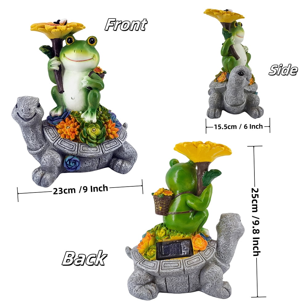 10 Inch Solar Turtle Garden Statue Outdoor Decor Animal Figurine Light for Patio Yard Outside Home Art Ornament Gifts