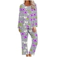 thumbnail image 2 of Summer Savings Clearance!Viikei Womens Sets Clearance,Ladies' Fashion Printed Casual Round Neck Long Sleeve Top Pants Pajama Set Gray XL, 2 of 5