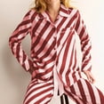 thumbnail image 5 of Women's Long Sleeve Striped Pajama Set Lapel Jacket Pants Casual Soft Comfortable Loungewear Home Sleep Minimalist Fashion Two-Piece Outfit Wine S, 5 of 5
